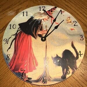 VTG Moonlight and Roses Mystical Witch and A Black Cat Wall Clock Moonlight Time
